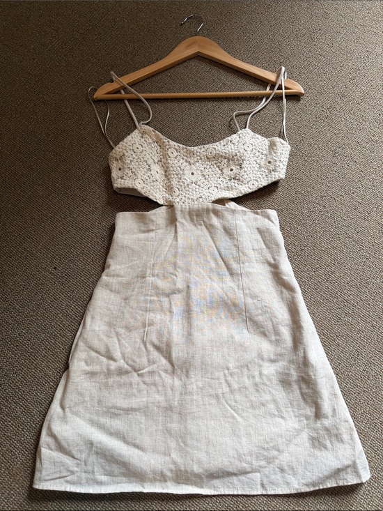 Zara Dresses & Skirts - Zara Crochet Top Mini Dress in Sand Size XS